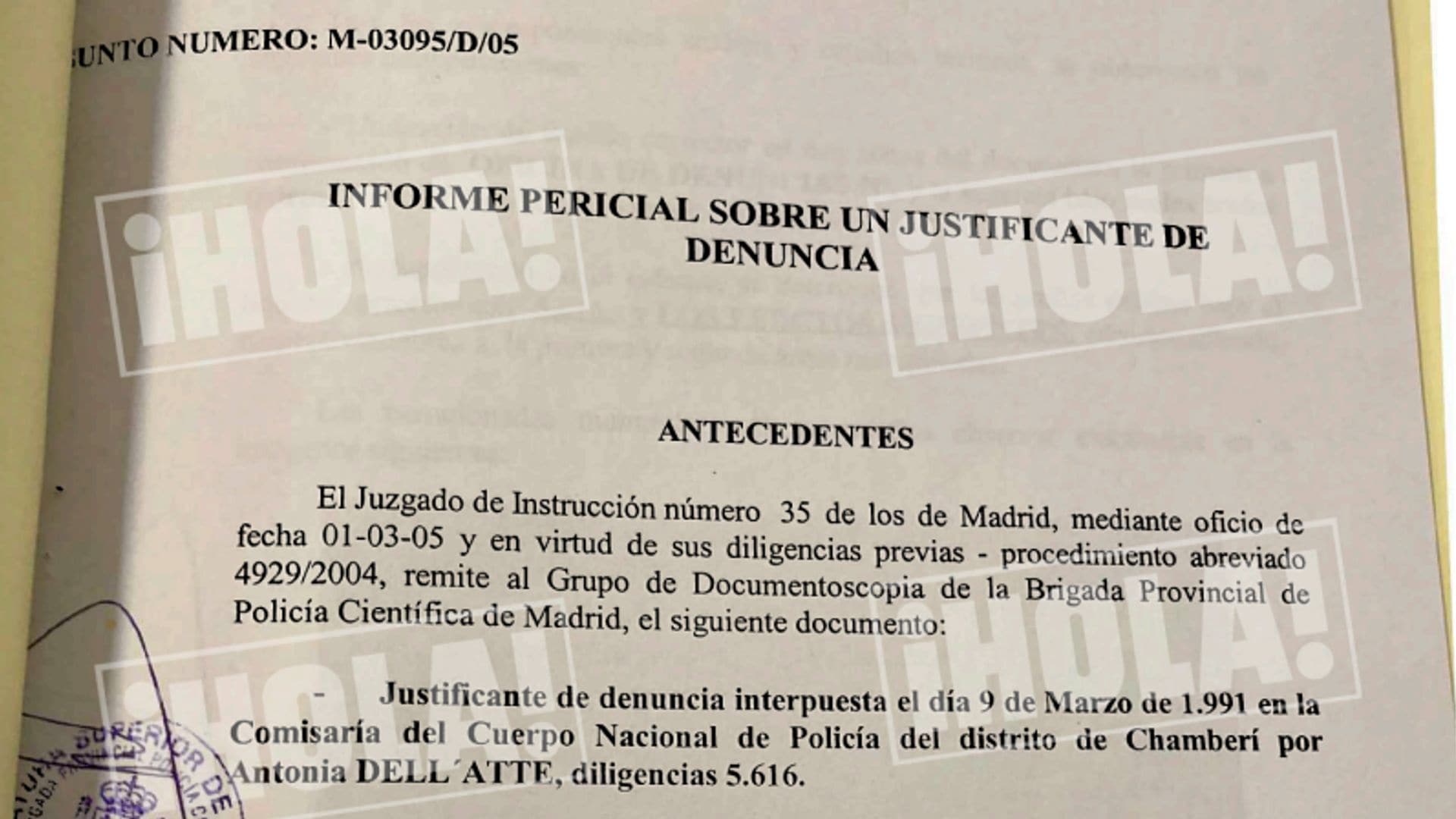 EXCLUSIVA. El informe de la policía científica que demuestra que hubo una manipulación en el justificante de la denuncia de Antonia Dell' Atte contra Alessandro Lequio