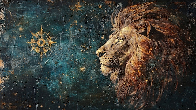 Leo, con el universo y las estrellas de fondo