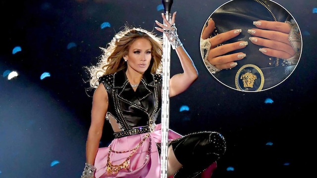 jennifer lopez super bowl manicure swarovski