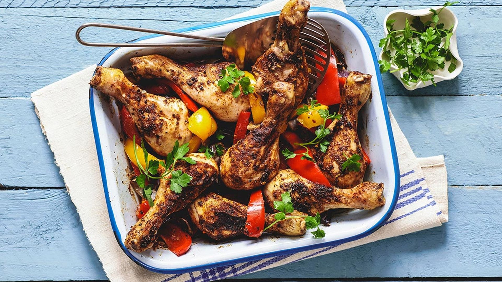 Muslos de pollo con verduras a la brasa