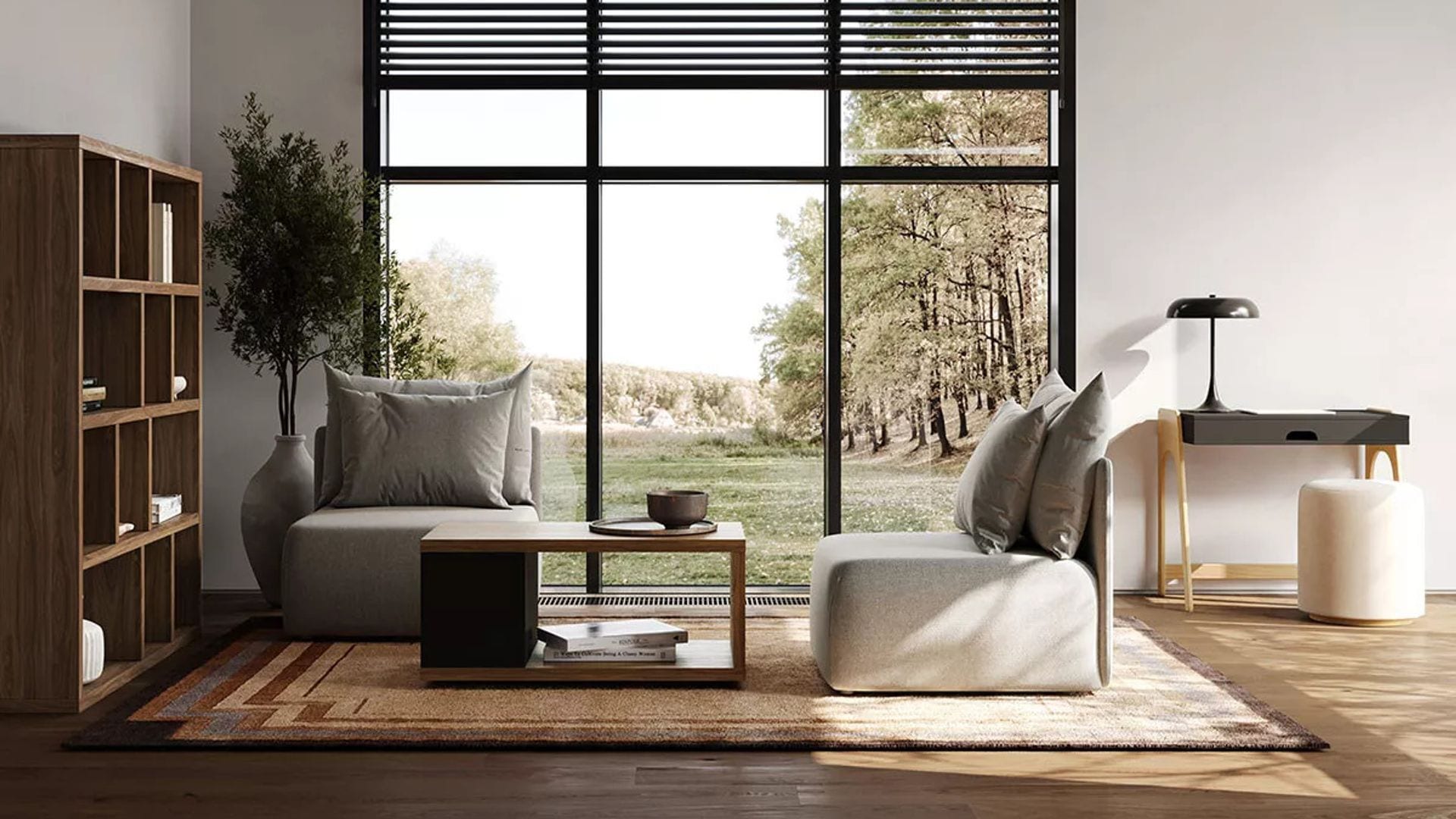 Salón con zona de trabajo integrada