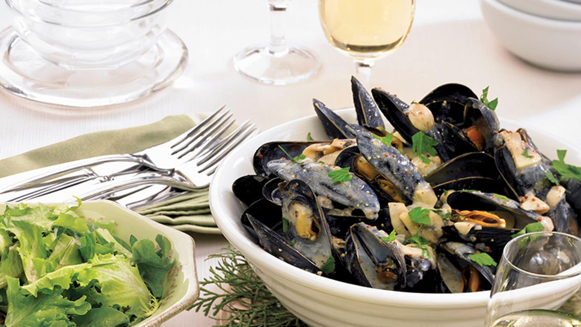 Mejillones a la sidra con mostaza a la antigua