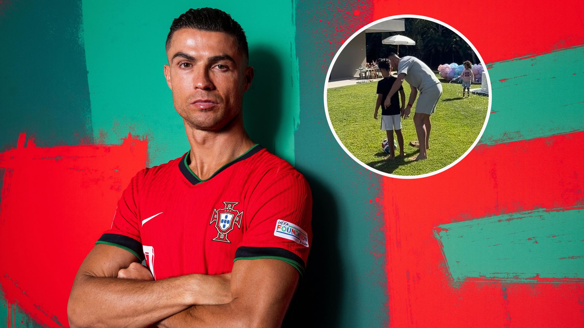 Cristiano Ronaldo y su hijo Mateo entrenando.