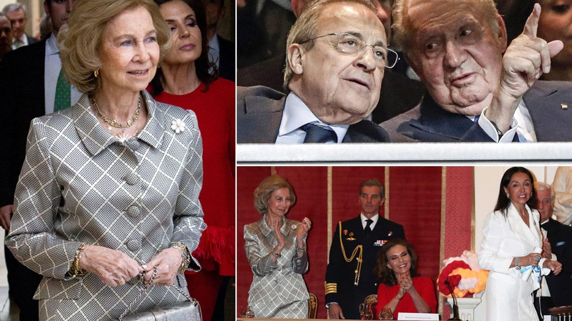 El rey Juan Carlos, en el fútbol con Florentino, y la reina Sofía, en unos premios muy concurridos de personalidades