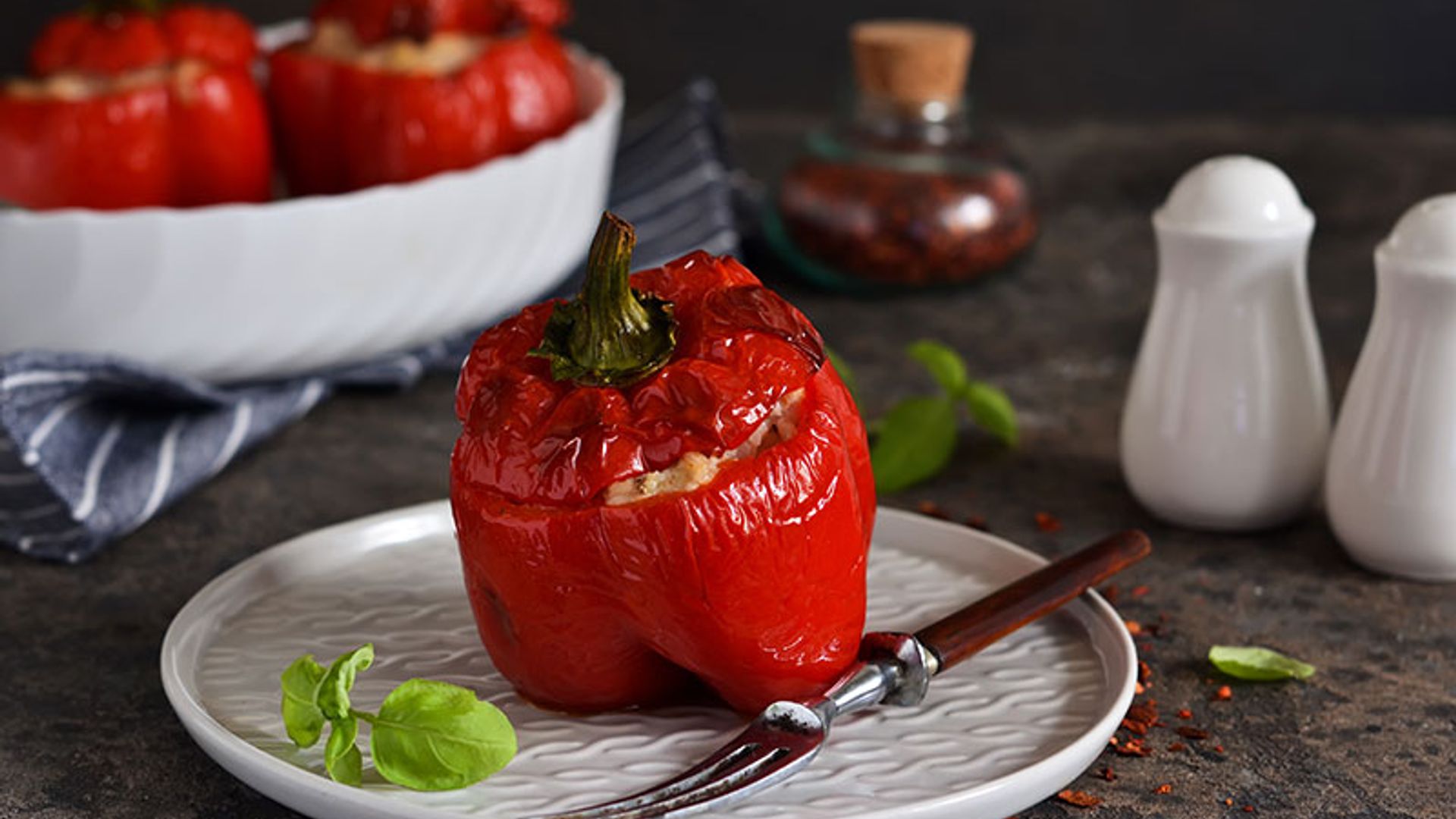 Pimientos rellenos de parmentier con salmón