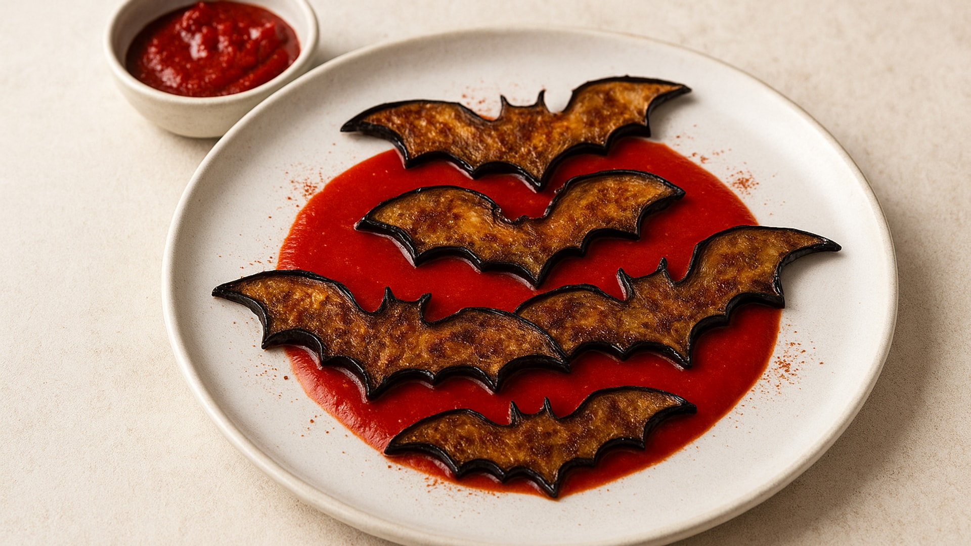 Chips de berenjena al horno con salsa especiada