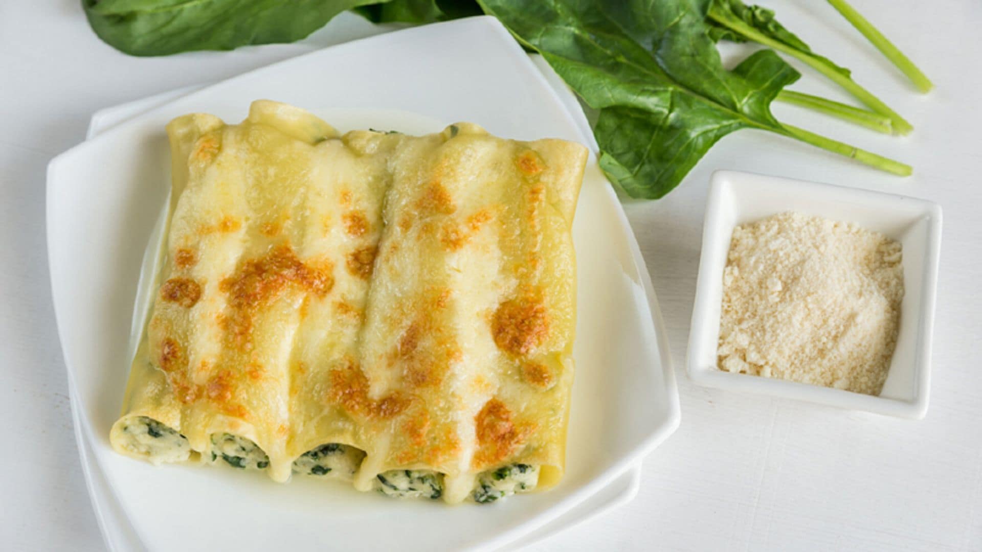 Canelones de merluza y espinacas