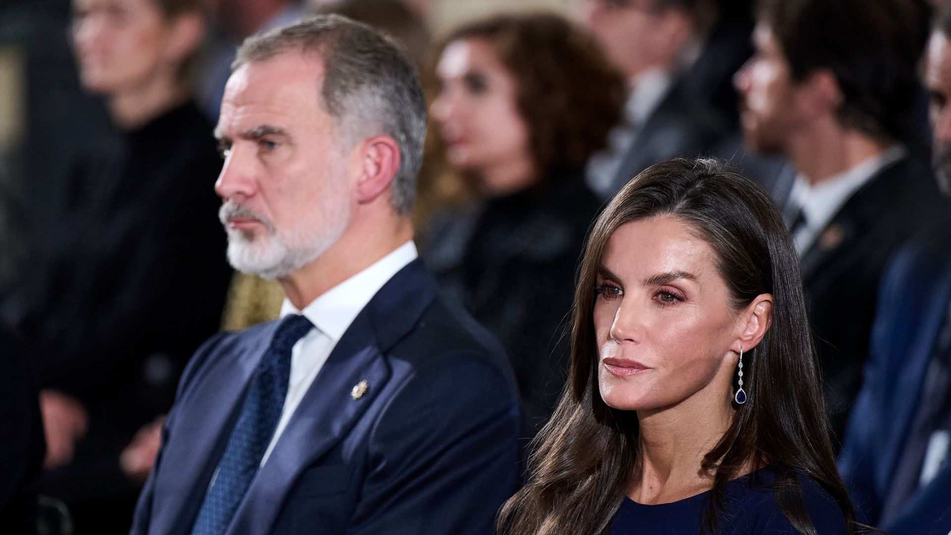 Los reyes Felipe VI y Letizia asisten al funeral de Estado en homenaje a las víctimas de la DANA, celebrado en el Museo de las Ciencias Príncipe Felipe, el 29 de octubre de 2025 en Valencia, España