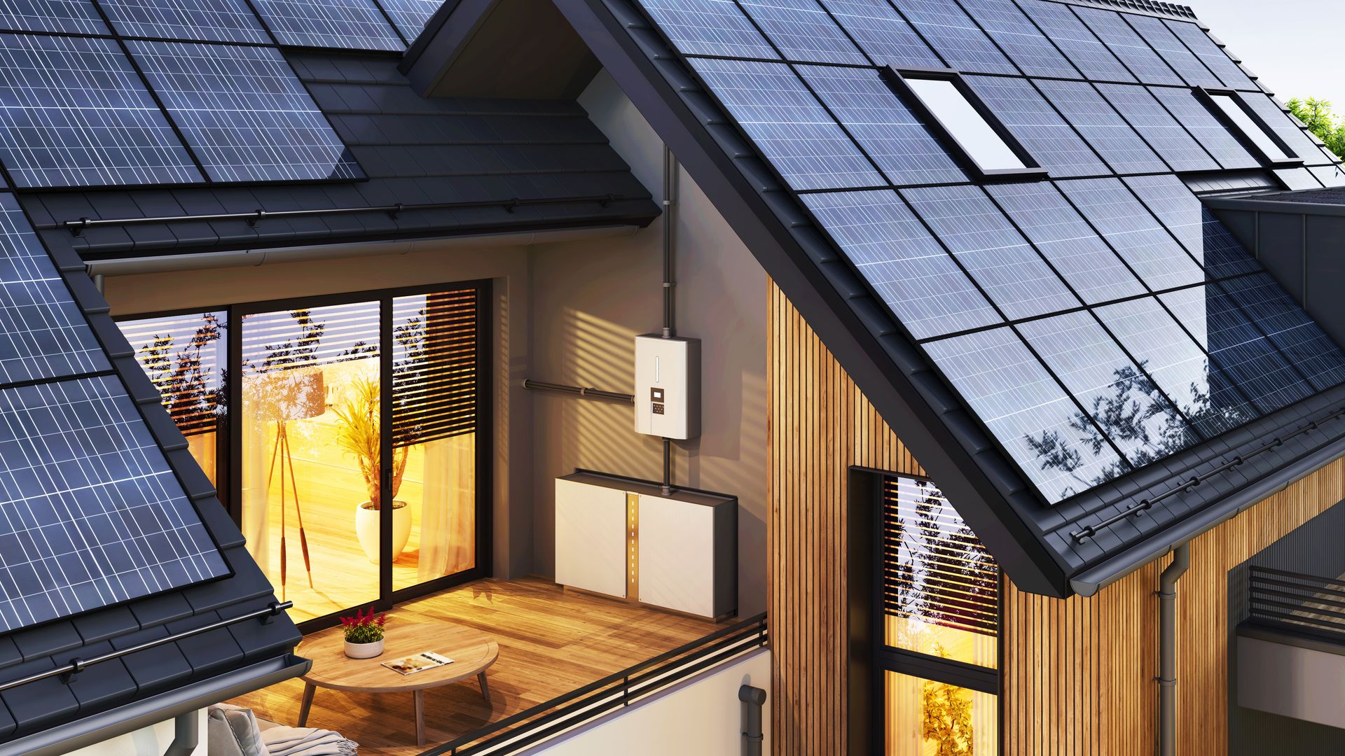 Placas solares en el tejado de una casa