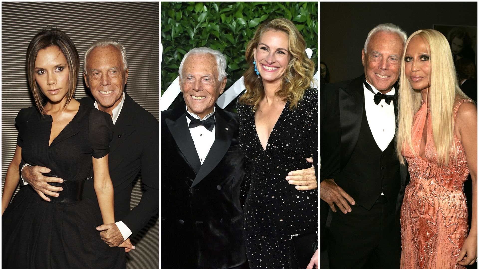 Giorgio Armani junto Victoria Beckham, Julia Roberts y Donatella Versace.