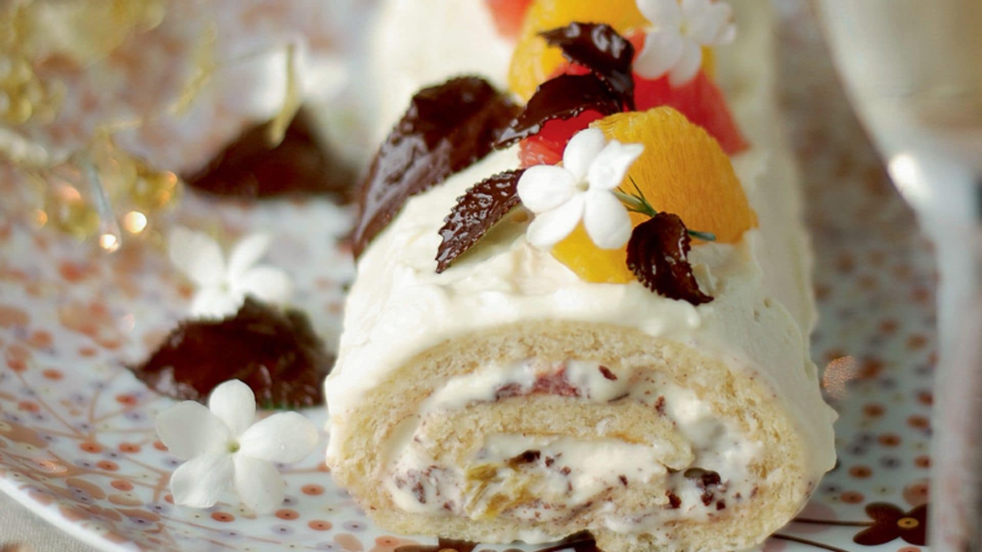 Brazo de gitano con chocolate blanco y cítricos
