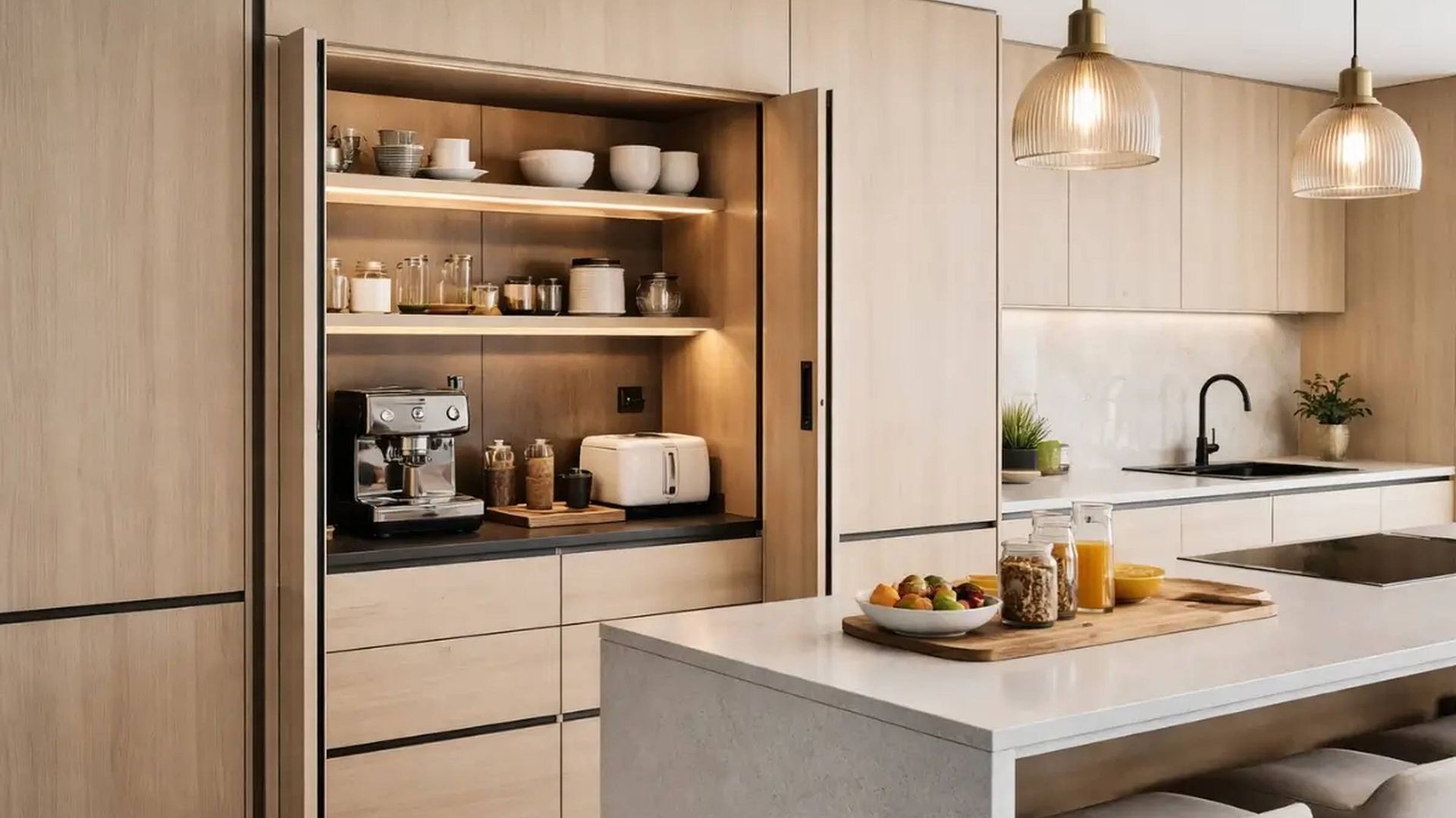 Mueble desayunador en cocina de madera