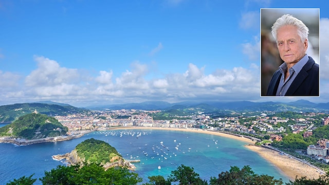 Playa La Concha y Michael Douglas, La Concha, San Sebastián, Guipúzcoa