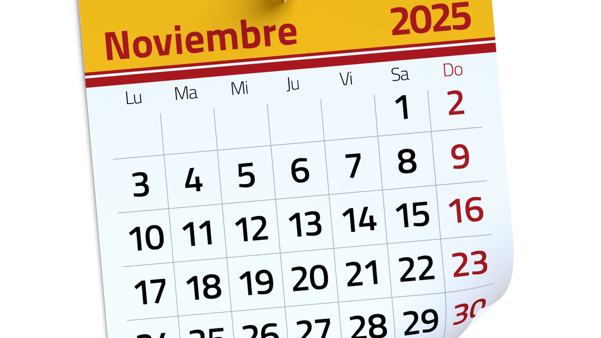 Calendario de noviembre de 2025 
