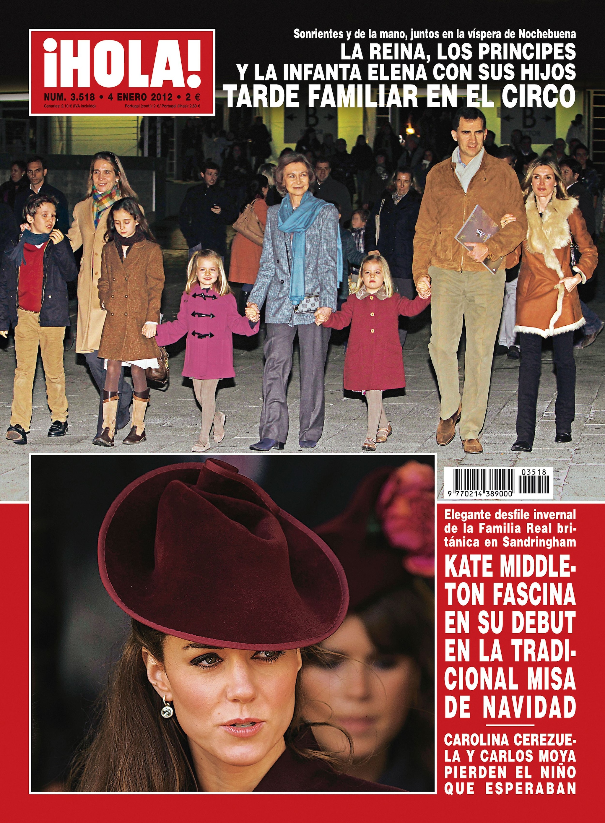 La princesa Leonor y la infanta Sofía con su abuela, sus padres y su tía y primos en el circo