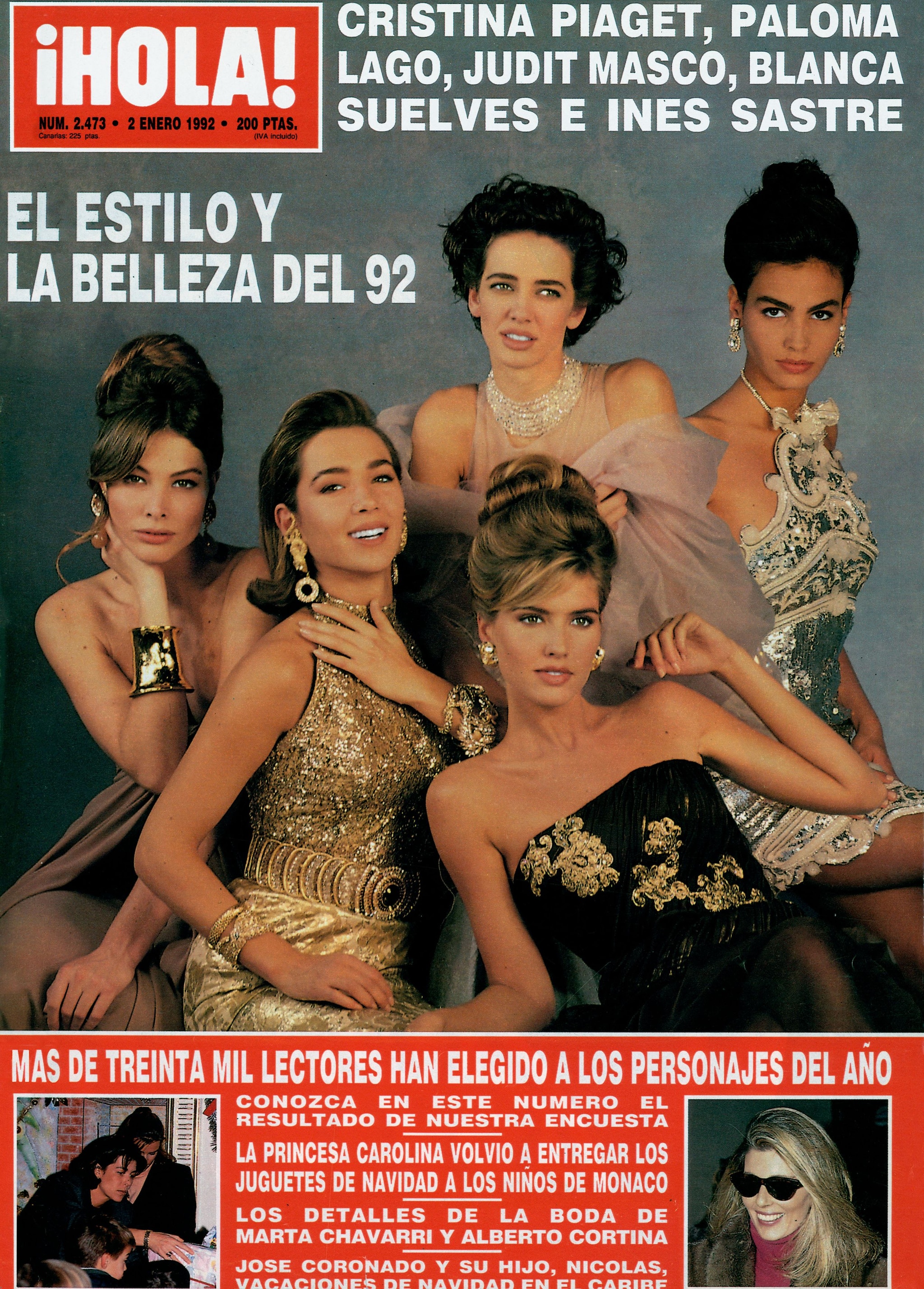 Blanca Suelves en la portada de ¡HOLA! de enero de 1992, junto a Cristina Piaget, Paloma Lago, Judit Mascó e Inés Sastre