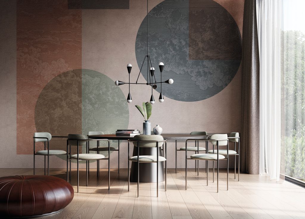 Pared de comedor decorada con un mural