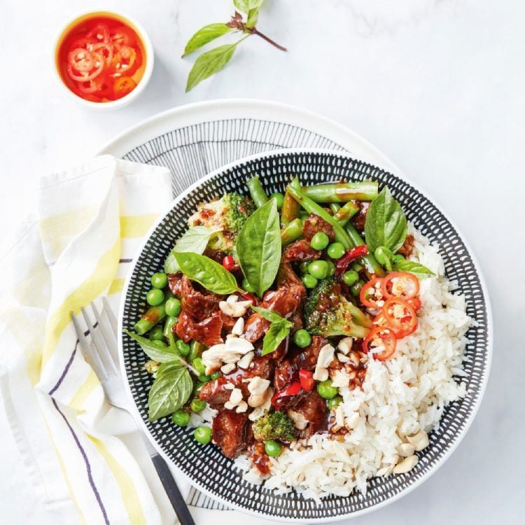 wok ternera guisantes arroz