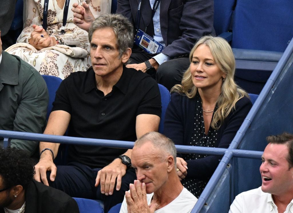 Ben Stiller y Christine Taylor en la final del US Open 2025