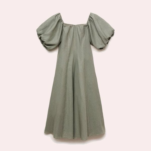 Vestido lino manga abullonada