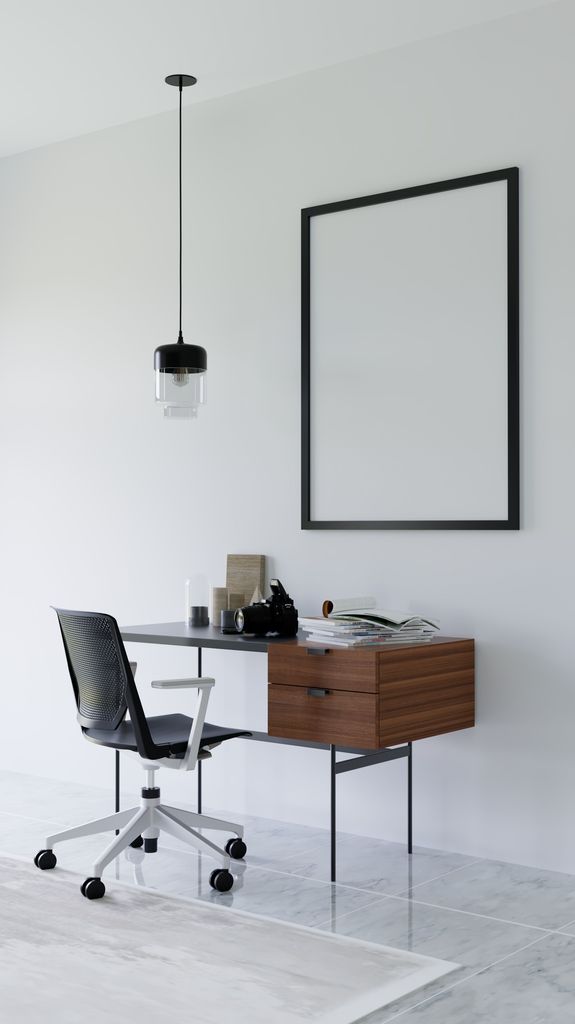 Este despacho de decoración minimalista ofrece una imagen algo fría, más de catálogo que de casa habitada