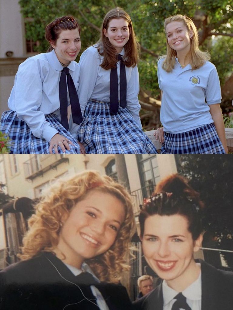 Mandy Moore, Anne Hathaway y Heather Matarazzo en el set de Princesa por sorpresa