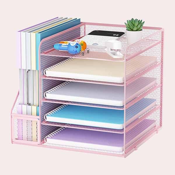 Organizador Escritorio Metal Rosa