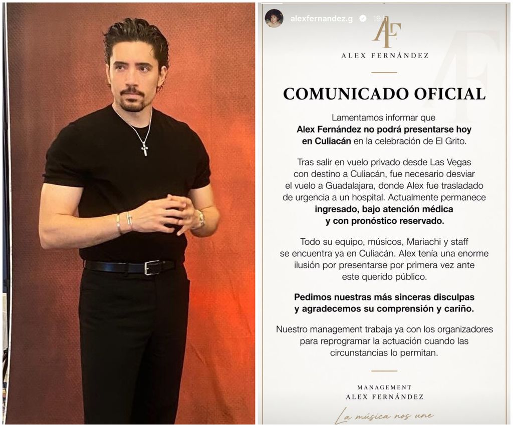 El equipo de Alex emitió un comunicado infirmando de la cancelación de su show.