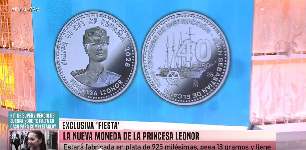 Moneda de 40 euros de la Princesa Leonor y del barco Juan Sebastián de Elcano