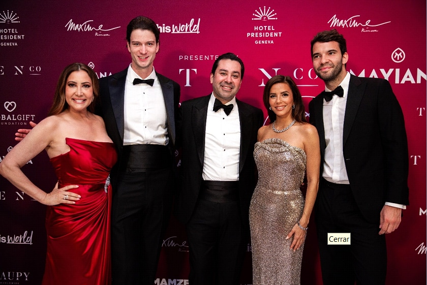 Maria Bravo, Lorenzo Ciaccarini (Mayiana Jewels), Mauro Monarris (Cuvée Maxime), Eva Longoria, Maxime Delaporte (Cuvée Maxime)