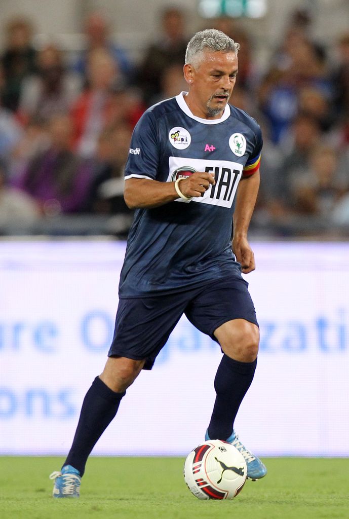 Roberto Baggio en el partido de la paz celebrado en el estadio Olímpico de Roma, Italia, el 1 de septiembre de 2014 