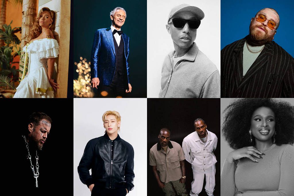 Pharrell Williams, John Legend, Jennifer Hudson, BamBam, Teddy Swims, Angélique Kidjo, Andrea Bocelli y Karol G