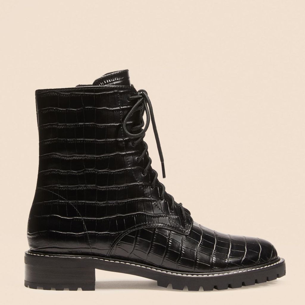 amelia combat boots con acabado de piel de cocodrillo de reformation