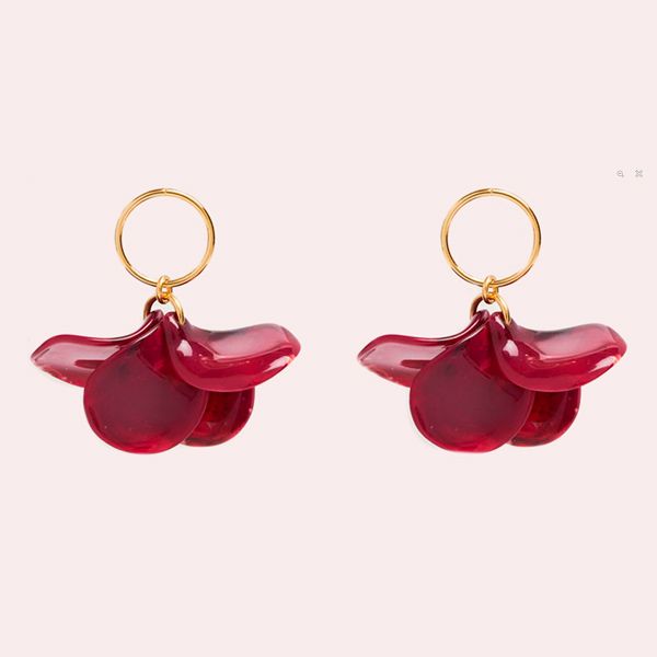 Petalos Pendientes aro pequeño frontal rubi marmolado