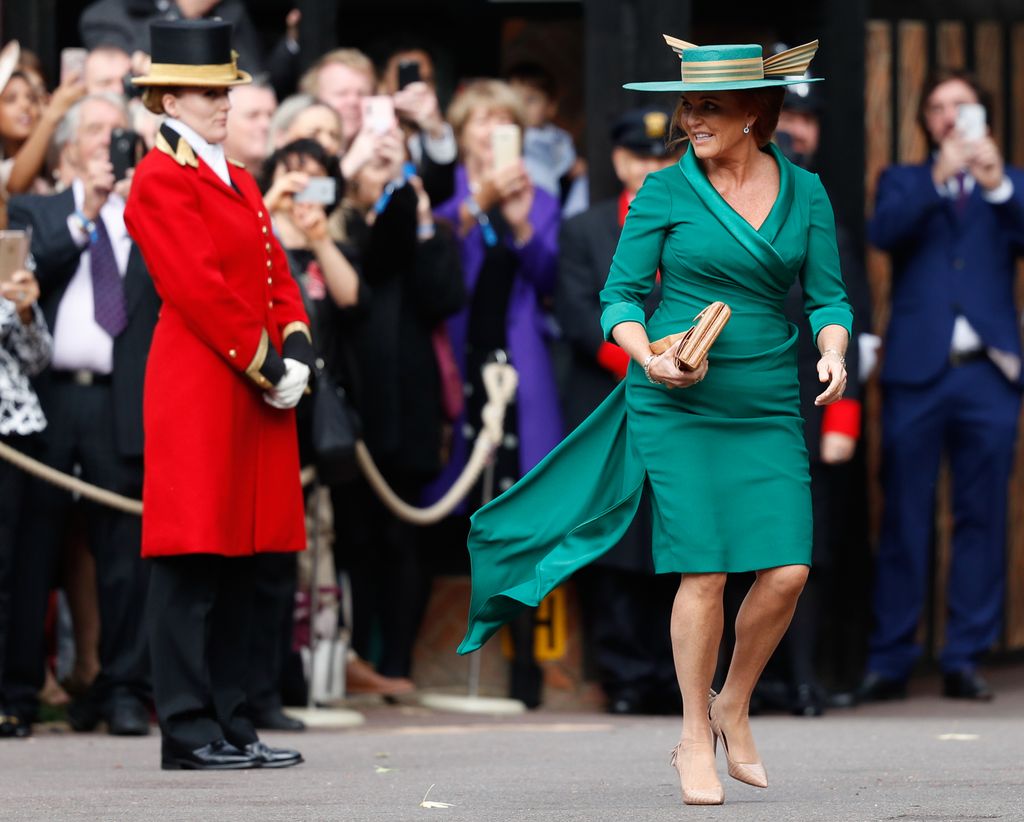 Sarah Ferguson, como madre de la novia en el año 2018, en la boda real de la princesa Eugenia