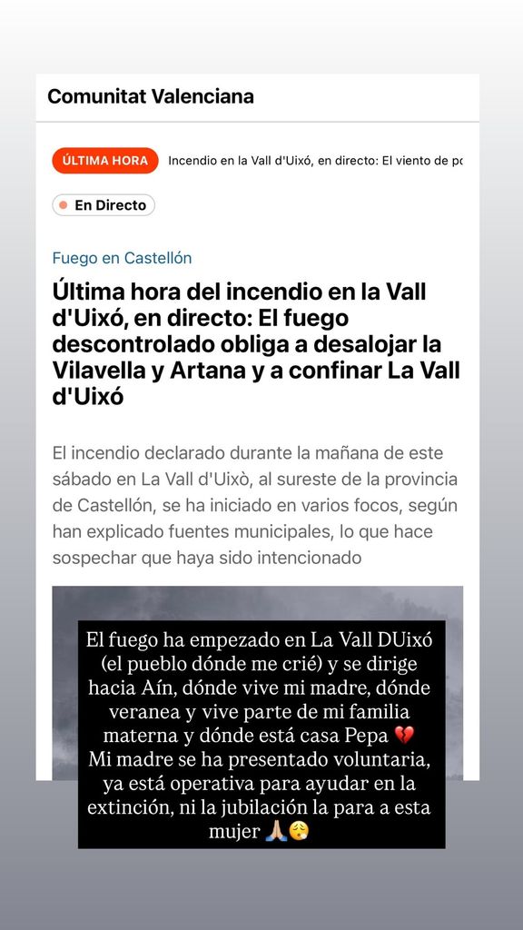 "Mi madre se ha presentado voluntaria", ha dicho la 'influencer' de los incendios en la Vall d'Uixó