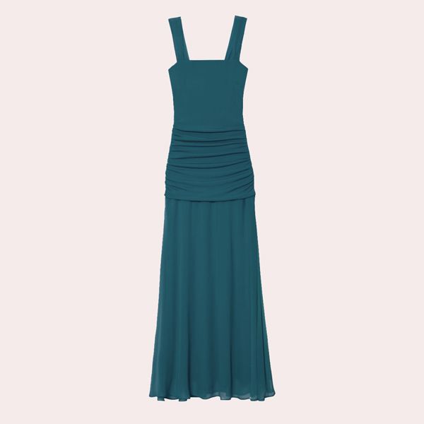 Vestido midi de tirantes con escote palabra de honor