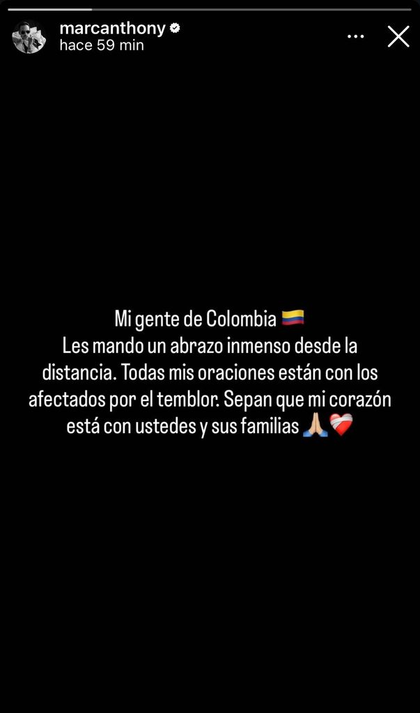Marc Anthony y sus palabras de aliento a la gente de Colombia. 