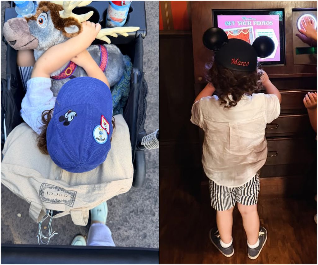 Marquitos lució una gorra de orejitas de Mickey Mouse personalizada con su nombre.
