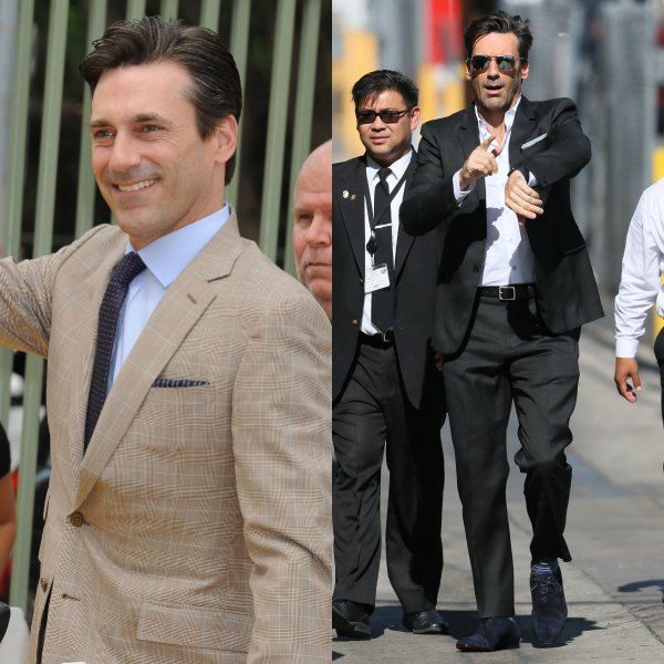 Jon Hamm, con un dos piezas en negro a su llegada al programa de televisión de Jimmy Kimmel.