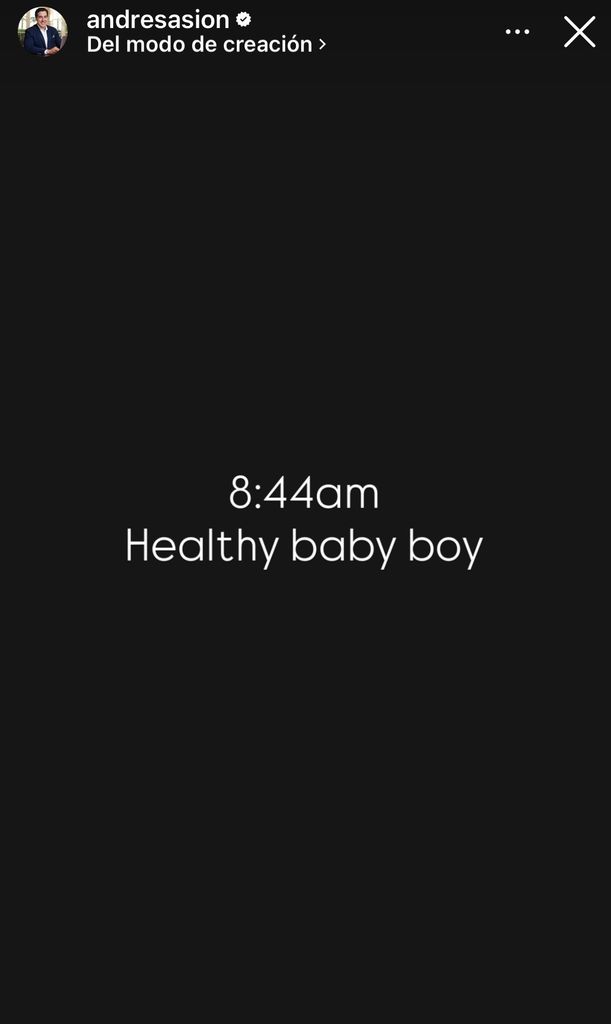 Andrés Asion dio a conocer la hora del nacimiento de su bebé; Alexander nació a las 8:44am. 