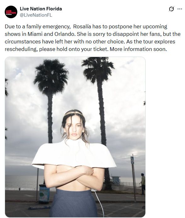 Comunicado emitido por Live Nation Florida