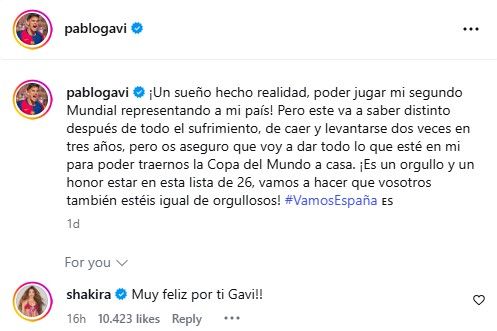 El aplaudido mensaje de Shakira a Gavi 