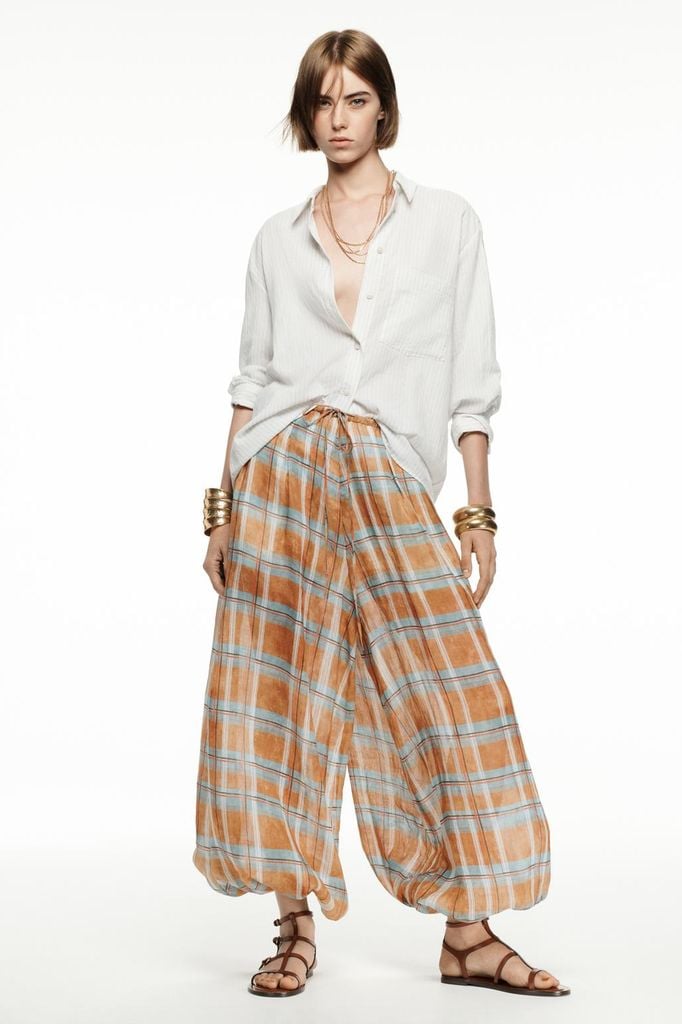 Pantalón bombacho de cuadros tartán