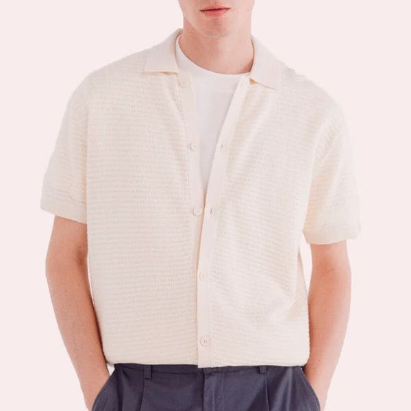 Cardigan manga corta cuello polo
