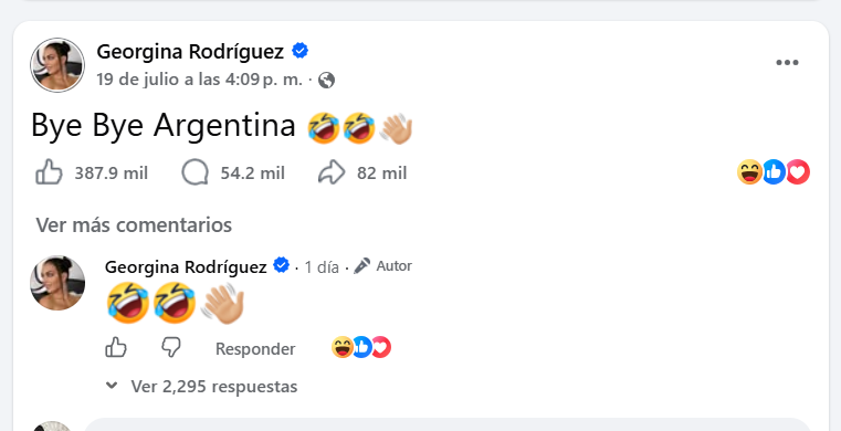 Una cuenta apócrifa ha suplantado la identidad de Georgina y compartido contenido sin su autorización.