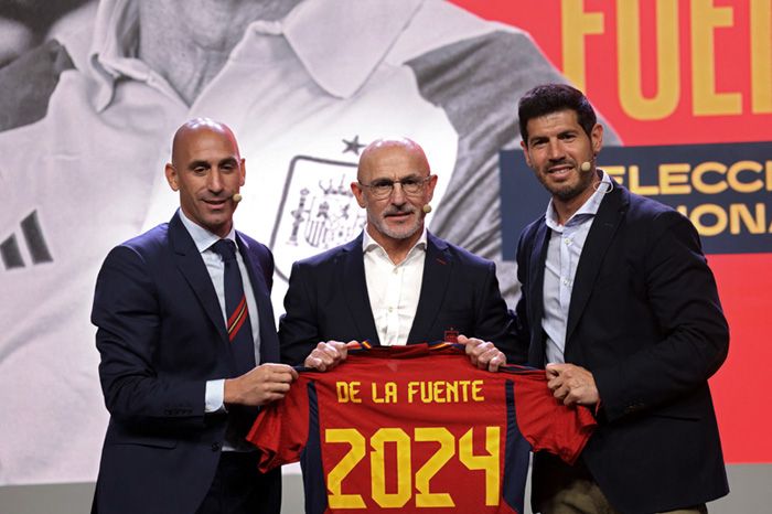 Luis de la Fuente, Luis Rubiales y Albert Luque