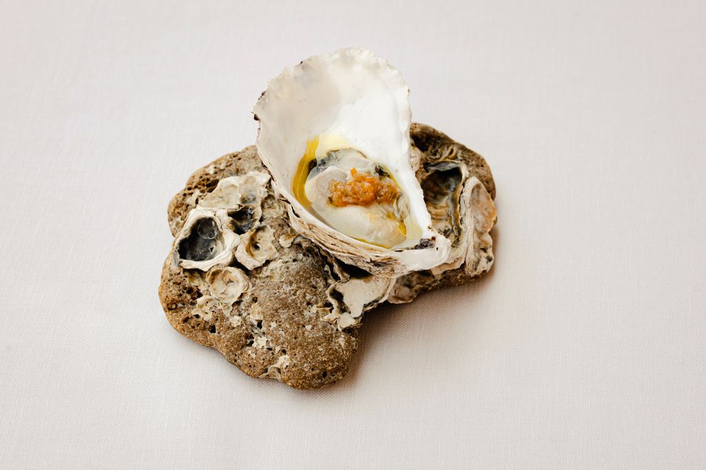 Ostión templado brasa con escabeche marino