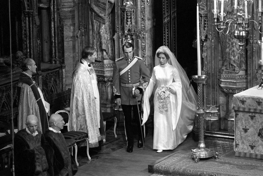 Boda de la princesa Ana de Reino de Unido y Mark Phillips traje de novia