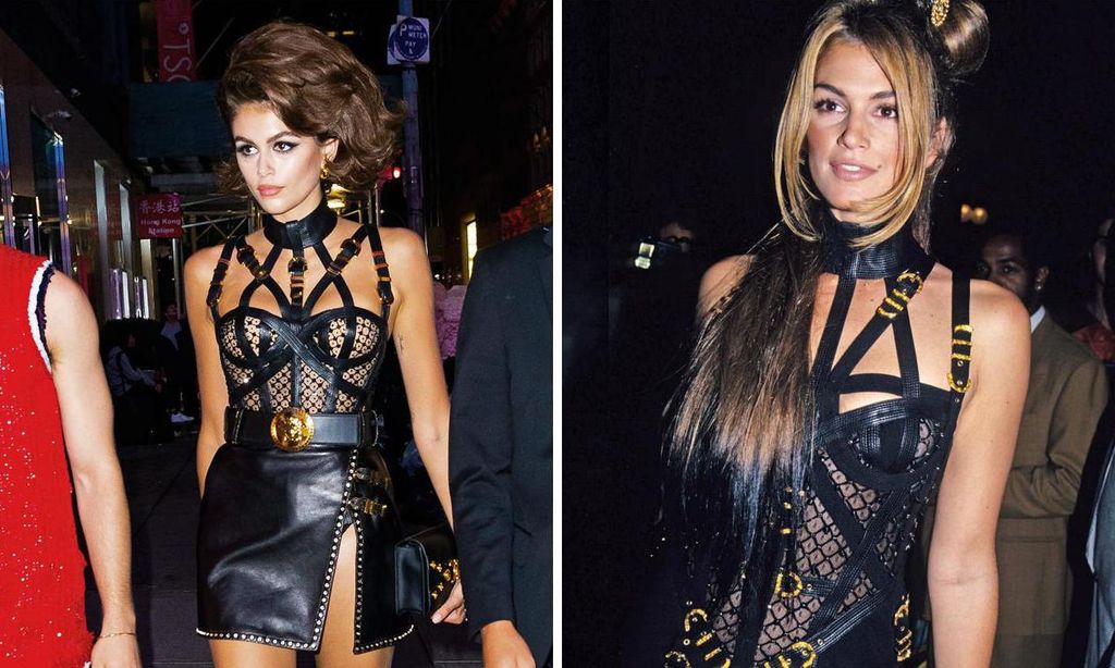 
Entre estas dos imágenes hay 27 años de diferencia, pero parece que no ha pasado el tiempo por ellas, a pesar de ser dos personas distintas. Sobre estas líneas, Cindy Crawford, a la izquierda, su hija Kaia en su 18 cumpleaños. La pequeña de los Gerber quiso homenajear con este look de Versace a su madre, en una fecha muy especial para las dos. ¡Menuda genética!
